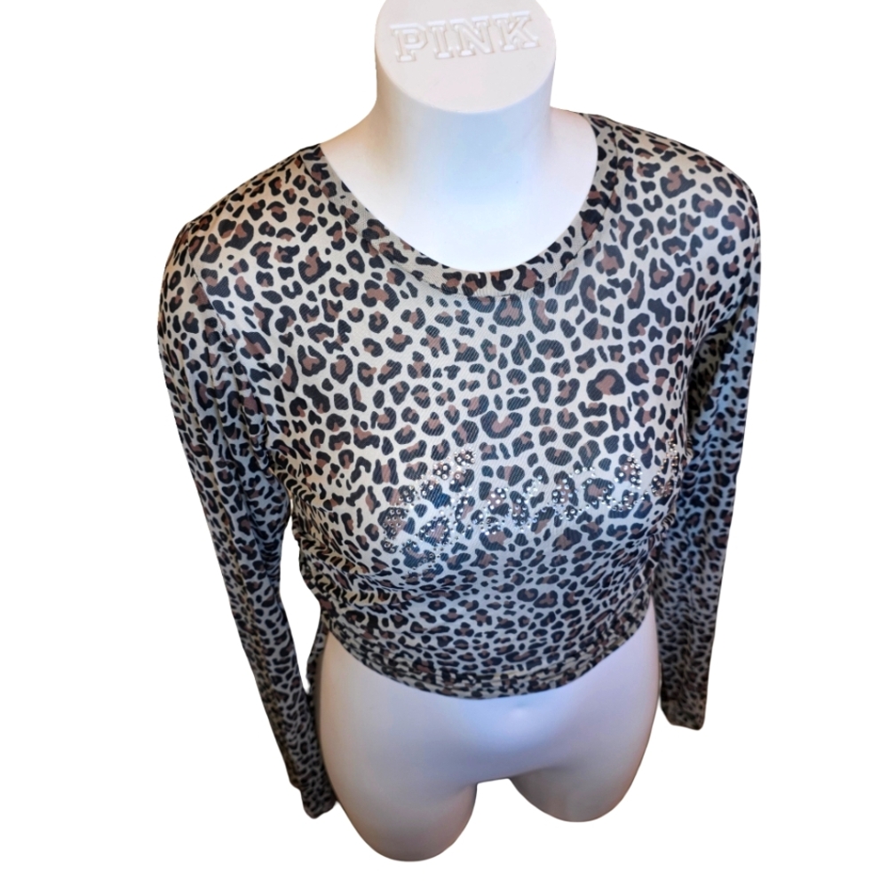 Guess Women's Medium Leopard Mesh Long Sleeve Blouse MSRP $45 NEW